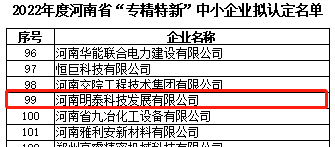 游艇会0088yth科技入选2022年度河南省“专精特新”中小企业